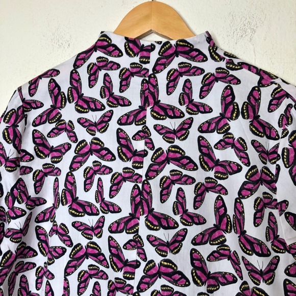 Foxcroft NYC Butterfly Print 3/4 Sleeve Button Down Fitted Top Size 14 - Picture 13 of 14